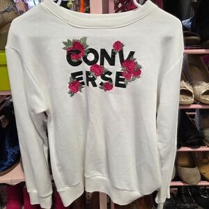 Converse Kids Girls White Floral Embroidered Ruffle Crewneck Sweatshirt XL